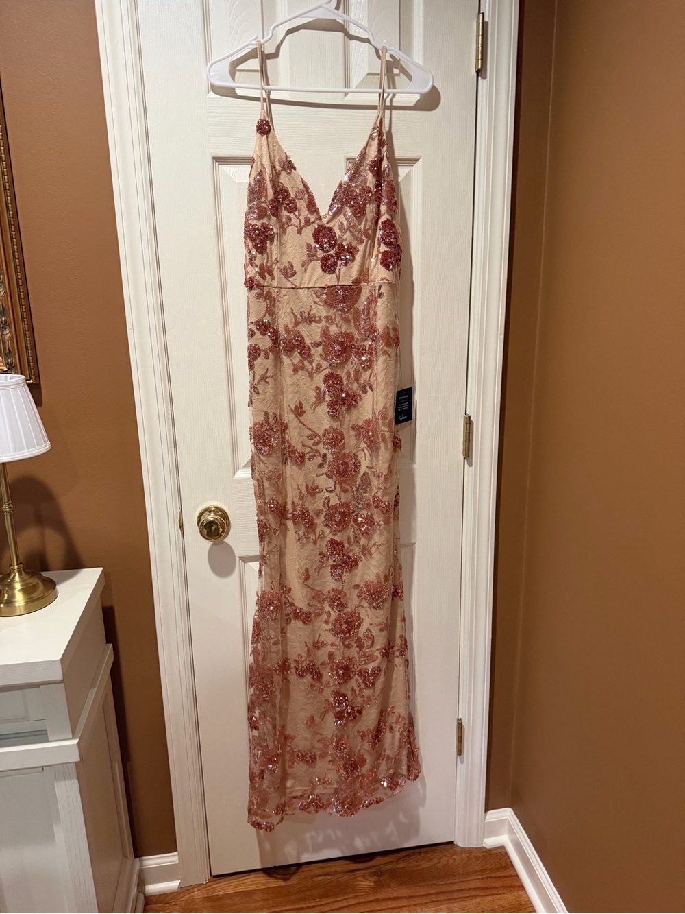 Lulus Sequin Floral Slip Dress in Blush Rose